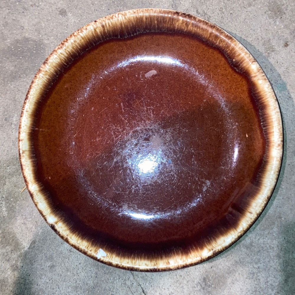 Vintage Hull Stoneware Brown Drip Glazed Pottery Two Round Large Dinner Plates